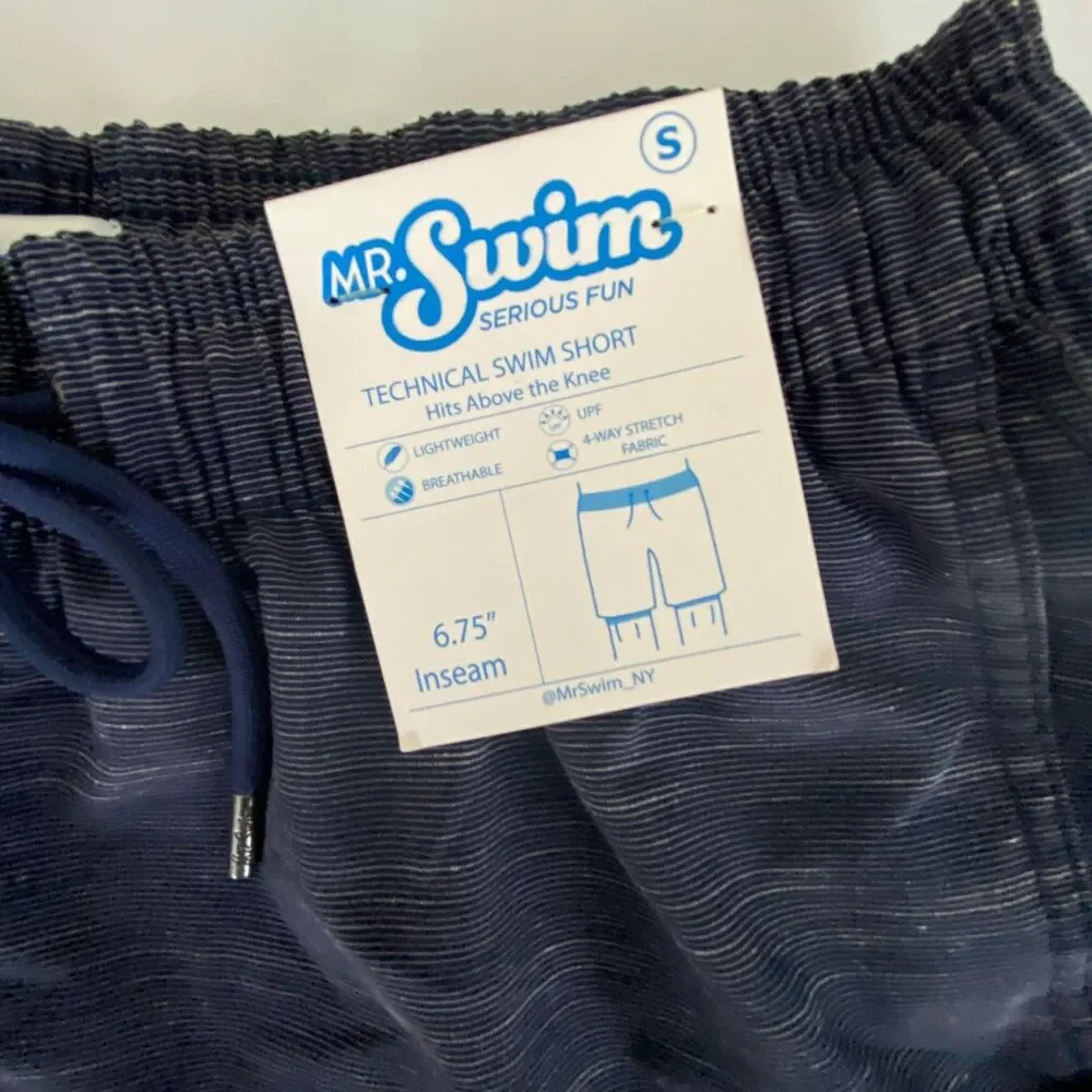 Mr Swim Technical Swim Trunks Mens S Navy NWT Zip Pocket Drawstring Shorts
